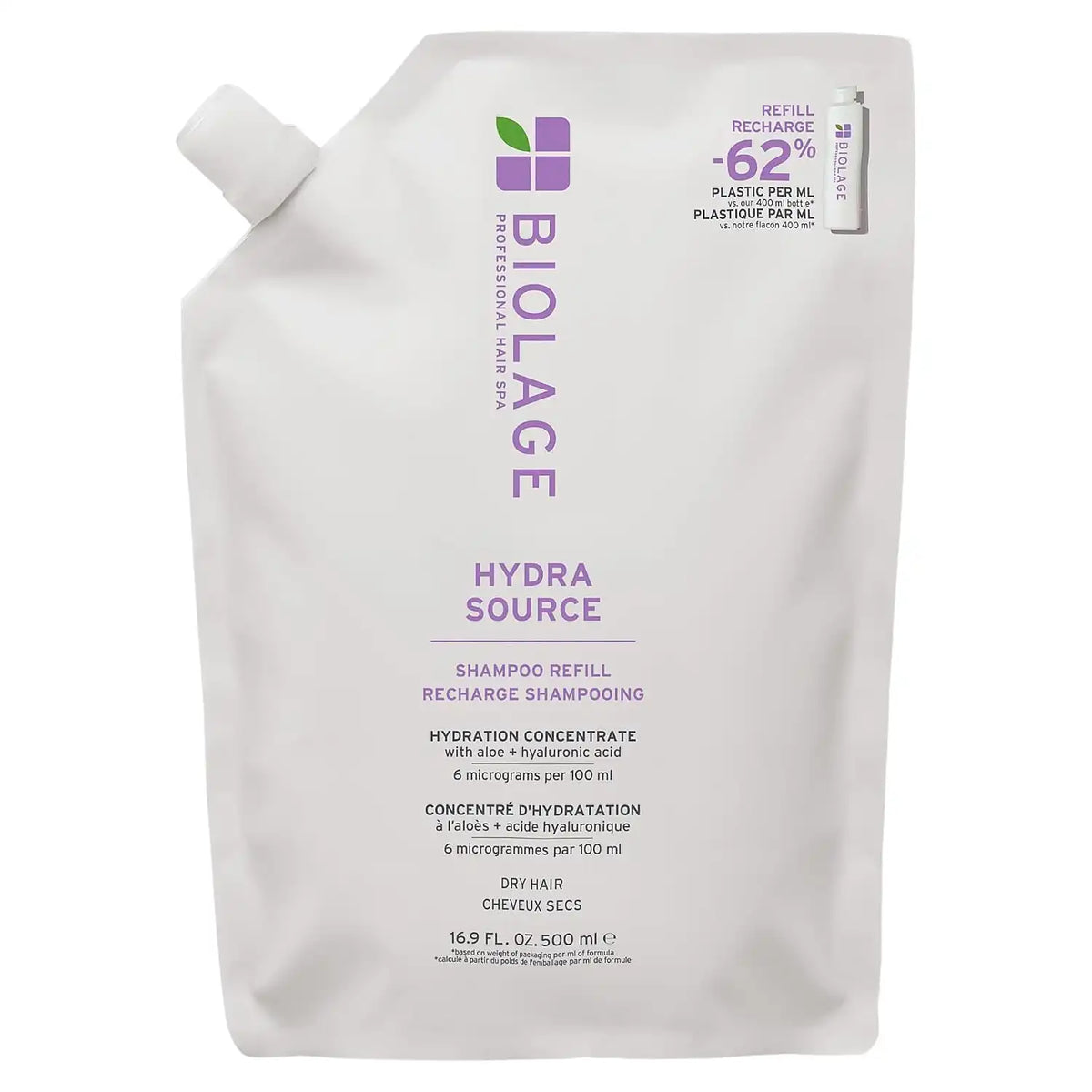Biolage Hydra Source Shampoo - For Fine to Medium Hair, Softens, Moisturizes & Adds Shine, For Dry Hair, Infused with Micro-Filtered Aloe Vera & Fermented Hyaluronic Acid, Vegan & Paraben-Free