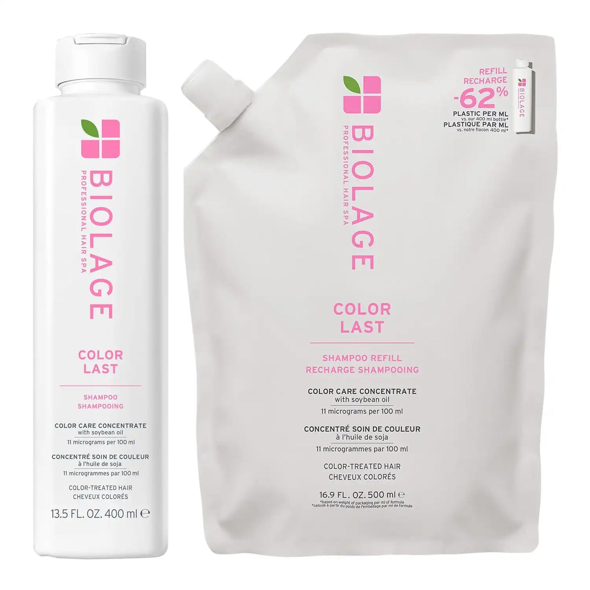 Biolage Color Last Shampoo and Refill Shampoo Set - Protects & Preserves Color Treated Hair, Adds Shine, With Soybean Oil & Stearic Acid, Paraben & Mineral Oil-Free