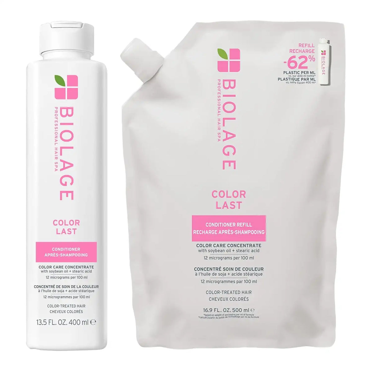 Biolage Color Last Conditioner and Refill Conditioner Set - Protects & Preserves Color Treated Hair, Adds Shine, With Soybean Oil & Stearic Acid, Paraben & Mineral Oil-Free